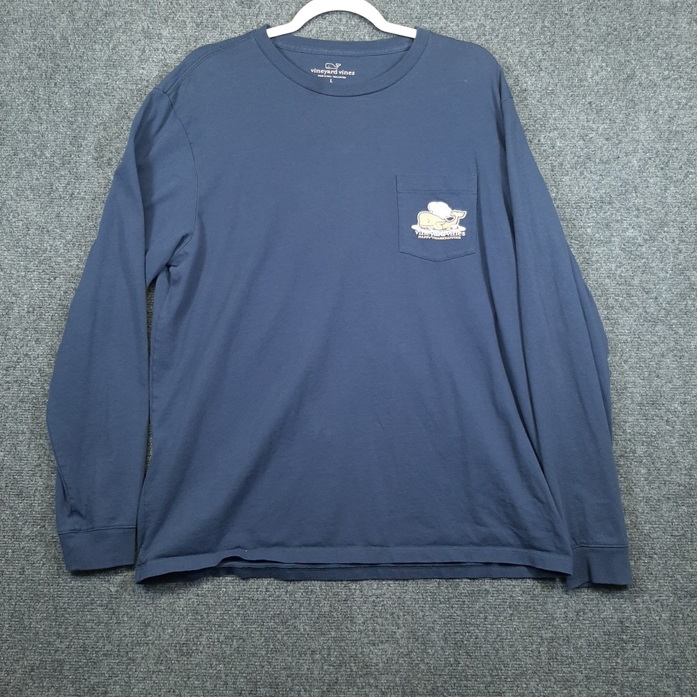 Vineyard Vines Long Sleeve Shirt Happy Thanksgiving 1V012271 Large Blue Mens Tee